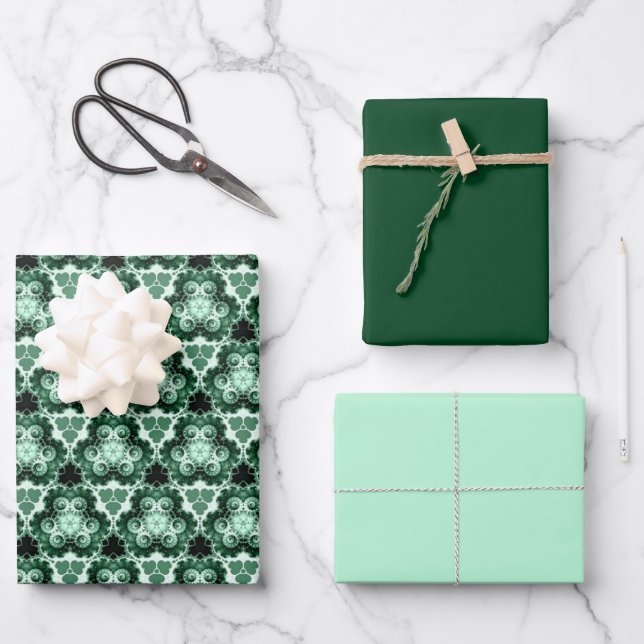 Feuille De Papier Cadeau Swirl À feuillage persistant avec solides (Recto)