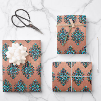 Feuille De Papier Cadeau Symbole aztèque turquoise