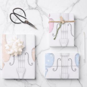 Feuille De Papier Cadeau Symboles de violon et de musique blanc rose bleu