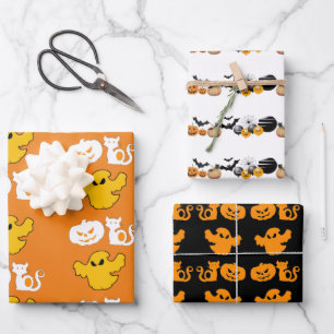 Feuille De Papier Cadeau Symboles d'Halloween éffrayant BOO Jack O Lanterns