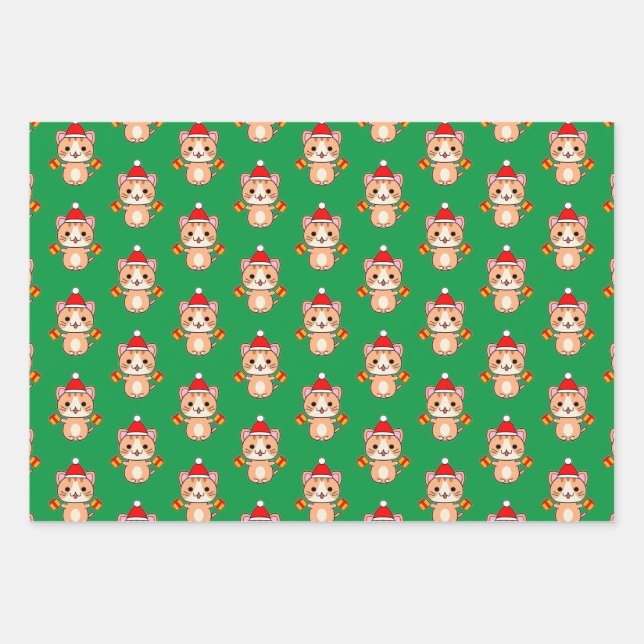Feuille De Papier Cadeau Tabby Ginger de Noël (Devant)