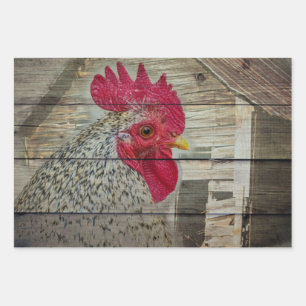 Feuille De Papier Cadeau Tableau de la fourrure de poulet rustique Rooster
