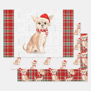 Feuille De Papier Cadeau Tan Chihuahua Chien de Noël et de Plaid
