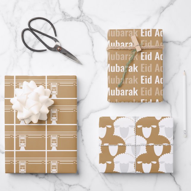Feuille De Papier Cadeau Tan Eid Adha Moubarak Kaaba Motif Sheep (Recto)