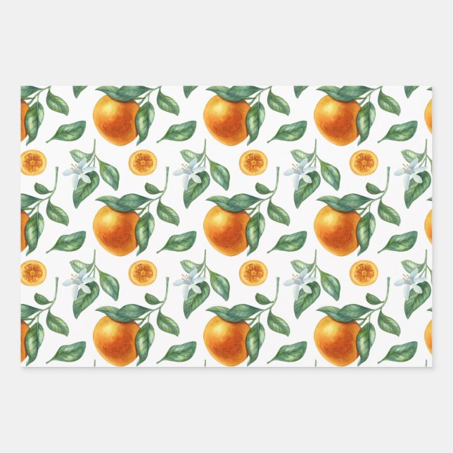 Feuille De Papier Cadeau Tangerine Branches, Leaves and Flowers  (Devant 3)