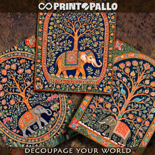 Feuille De Papier Cadeau Tapisserie indienne avec arbre de vie et éléphant 
