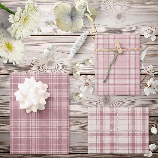 Feuille De Papier Cadeau Tartan - Ciment rose foncé à clair blanc différent (Tartan - Dark to Light Pink Cement White Different Wrapping Paper Sheets by Leapfroglisics Shop)