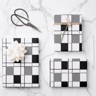 Feuille De Papier Cadeau Tartan gris noir À damiers Motif