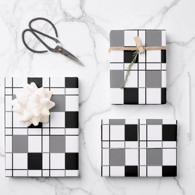 Feuille De Papier Cadeau Tartan gris noir À damiers Motif (Recto)