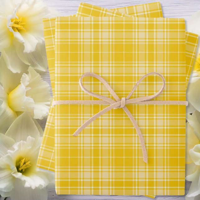 Feuille De Papier Cadeau Tartan - Jaune foncé à Jaune pastel (Tartan - Dark Yellow to Pastel Yellow Wrapping Paper Sheets by Leapfroglisics Shop)