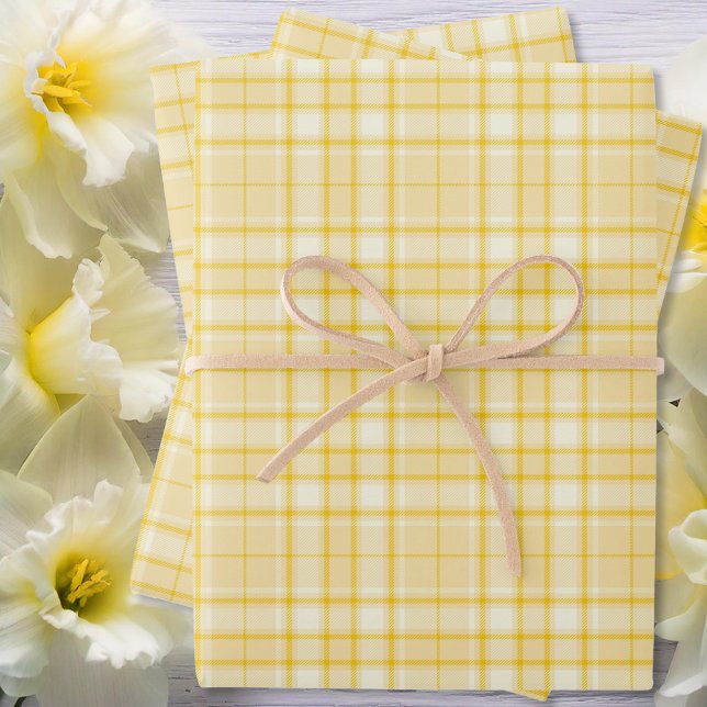Feuille De Papier Cadeau Tartan - Jaune moyen à Jaune foncé (Tartan S8- Medium Yellow to Dark Yellow Wrapping Paper Sheets by Leapfroglisics shop)