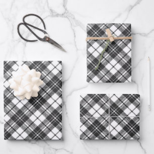 Feuille De Papier Cadeau Tartan motif vacances Noël noir blanc