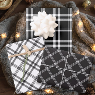 Feuille De Papier Cadeau Tartan Noir Et Blanc Classique