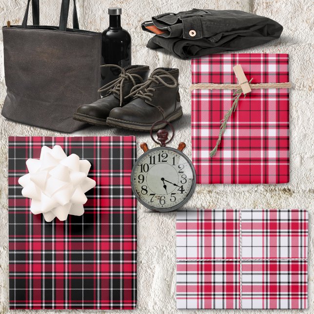 Feuille De Papier Cadeau Tartan - Noir-Rouge-Blanc différent (Tartan - Black-Red-White Different Wrapping Paper Sheets by Leapfroglisics Shop)
