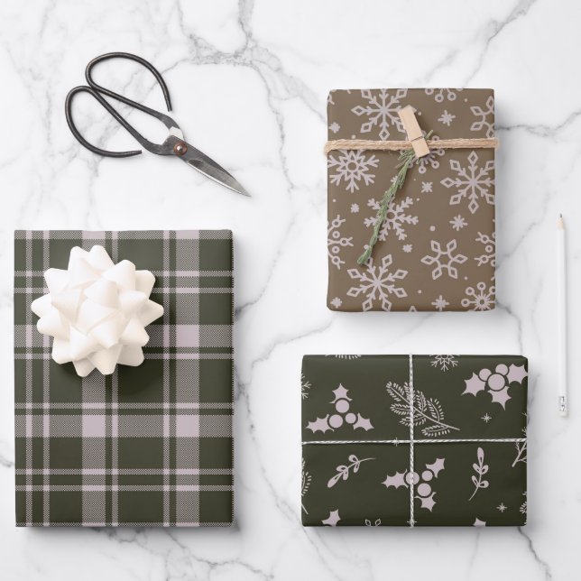 Feuille De Papier Cadeau Tartan Plaid Farmhouse Vert et Brown (Recto)