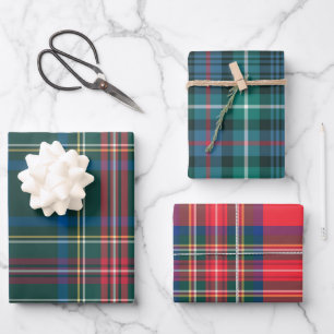 Feuille De Papier Cadeau Tartan Plaid Festif de Noël Rouge Vert Bleu