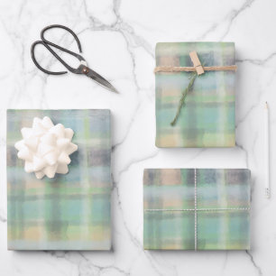 Feuille De Papier Cadeau Tartan plaid moderne pastel jaune cyan gris vert