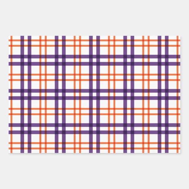 Feuille De Papier Cadeau Tartan pourpre et orange (Devant)