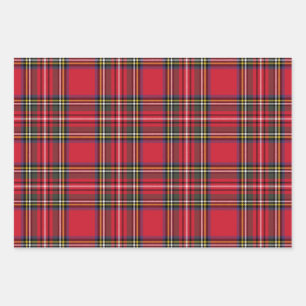 Feuille De Papier Cadeau Tartan rouge vif écossais de Noël plaid