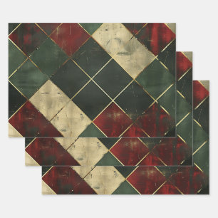 Feuille De Papier Cadeau Tartan vert rouge vintage désorganisé
