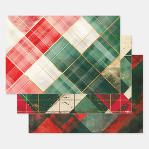Feuille De Papier Cadeau Tartan vert rouge vintage désorganisé