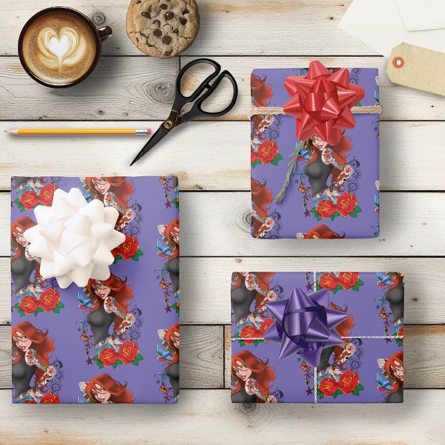 Feuille De Papier Cadeau Tatouages de femme rousse (Créateur téléchargé)