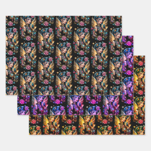 Feuille De Papier Cadeau Tatouages Et Roses 2