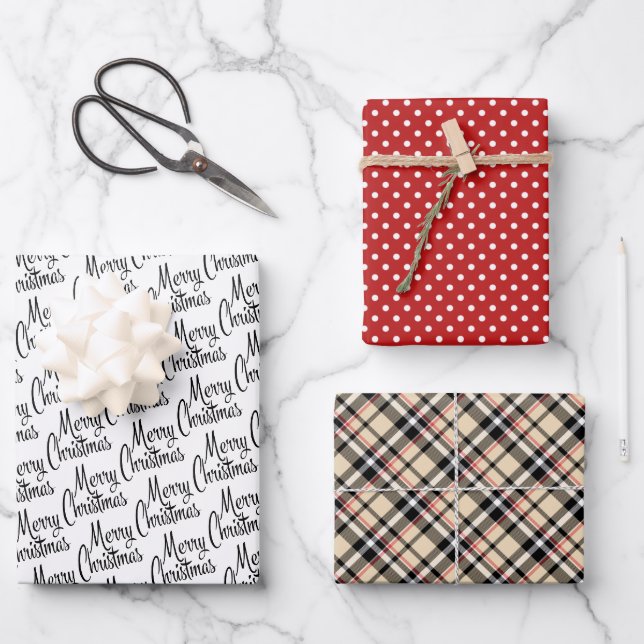 Feuille De Papier Cadeau Taupe Beige Noir Rouge Traditionnel (Recto)
