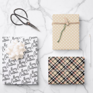Feuille De Papier Cadeau Taupe Beige Noir Rouge Traditionnel
