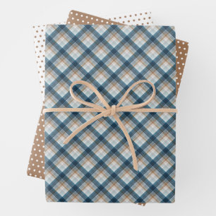 Feuille De Papier Cadeau Taupe beige traditionnelle Taupe Brown Tartan bleu