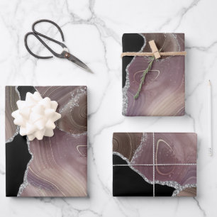 Feuille De Papier Cadeau Taupe et Agate noir avec Parties scintillant en ar