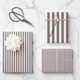 Feuille De Papier Cadeau Taupe foncé & Rayures blanches