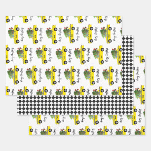 Feuille De Papier Cadeau Taxi Jaune Cabine de Noël Arbre Festif Fête