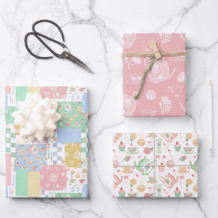 Feuille De Papier Cadeau Tea Lover Teapots Pastel Vintage Indulgence