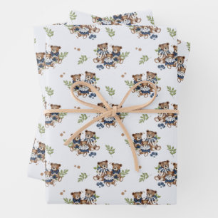 Feuille De Papier Cadeau Teddy Bear Family Baby Boy