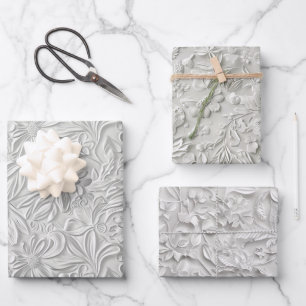 Feuille De Papier Cadeau Teintes blanches en relief