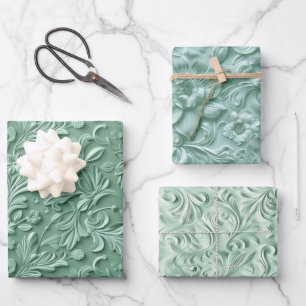 Feuille De Papier Cadeau Teintes gaufrées de vert menthe