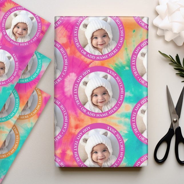 Feuille De Papier Cadeau Teinture - 1 Photo - Texte personnalisé - Rose Tur (Personalized Photo Wrapping Paper)