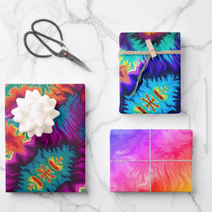 Feuille De Papier Cadeau Teinture à tarte colorée psychodelique Ensemble de