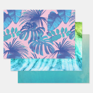 Feuille De Papier Cadeau Teinture, bleu dégradé, et palmiers colorés