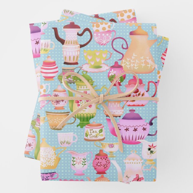 Feuille De Papier Cadeau Teintures et tasses bleu (En situation)