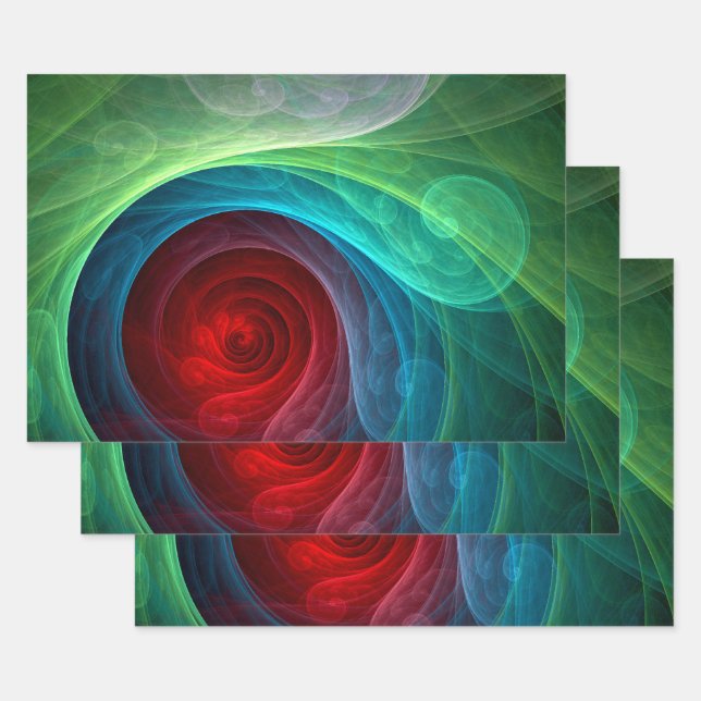 Feuille De Papier Cadeau Tempête rouge Floral Art moderne Abstrait Motif co (Lot)