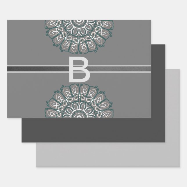 Feuille De Papier Cadeau Tendance argentée grise tonifiée Monogramme entrel (Lot)