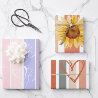 Feuille De Papier Cadeau Tendance pastel rayures coeur valentines