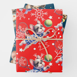 Feuille De Papier Cadeau Tennis Ball Noël Thème avec le Père Noël