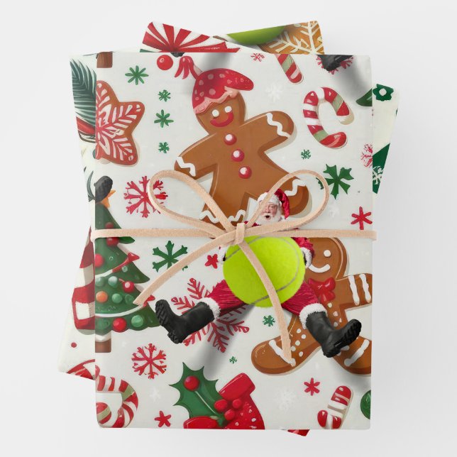 Feuille De Papier Cadeau Tennis Noël thème avec le Père Noël (En situation)
