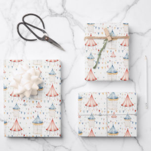 Feuille De Papier Cadeau Tentes de Cirque bleu rose mignonne Baby shower Nu