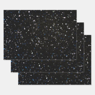 Feuille De Papier Cadeau Terrazzo Retro Noir Blanc Bleu Vintage Motif