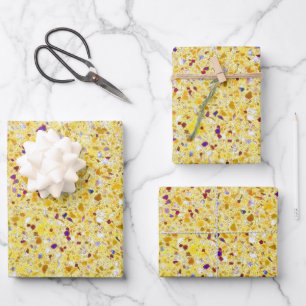 Feuille De Papier Cadeau Terrazzo Retro Yellow Gold Purple Motif Vintage