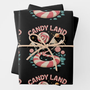 Feuille De Papier Cadeau Terre des Friandises Cane Noël Christmas Famille F